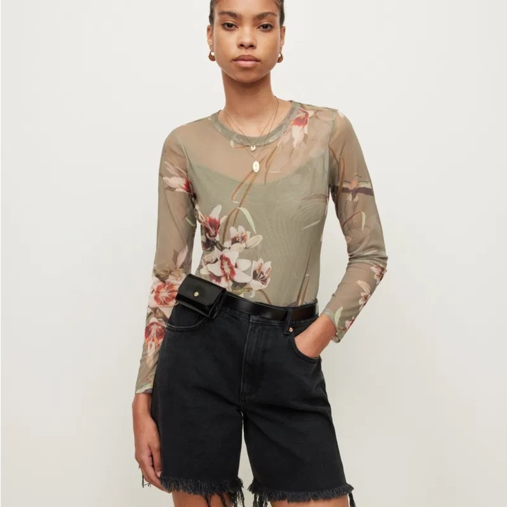 Floral Mesh Long Sleeve Top